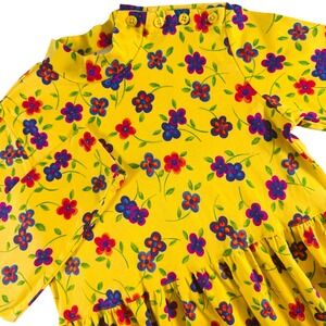 Hanna Andersson Floral Long Sleeve Dress Girls 140 Yellow Cotton Mock Neck